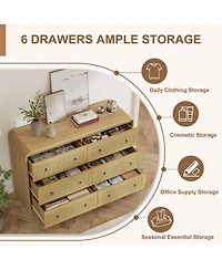 gaomon 46''Wide Rattan Dresser,6 Drawer Dresser for Bedroom,Dressers and Chests of Drawers