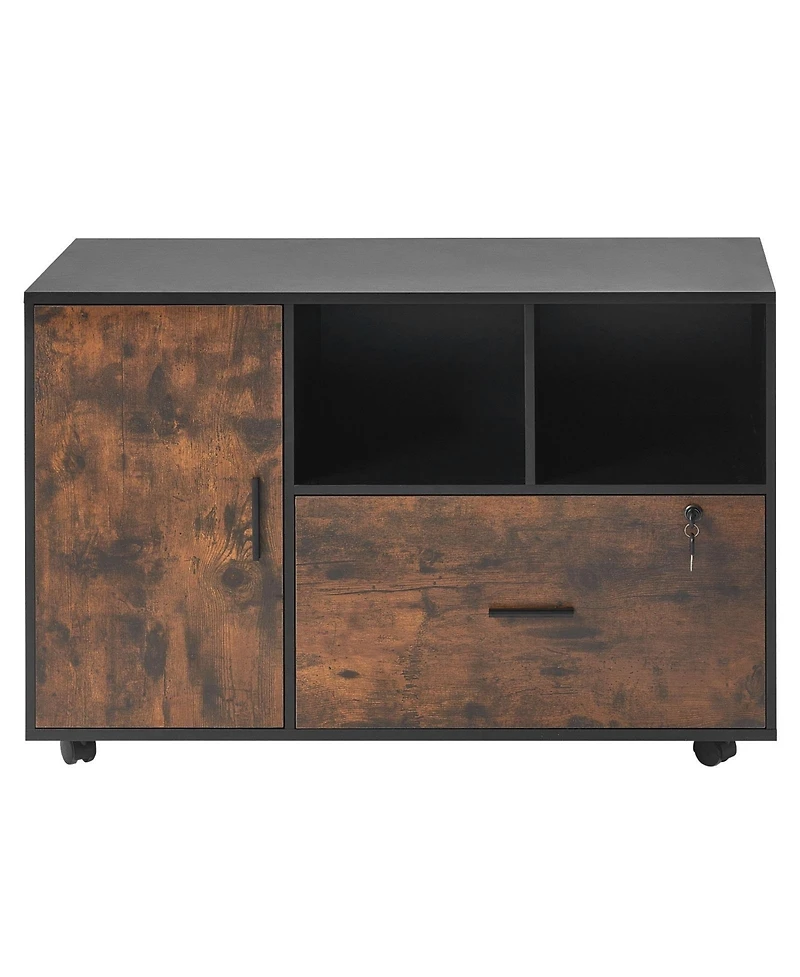 Sugift Wood File Cabinet, Mobile Lateral Filing Cabinet with Adjustable Shelves