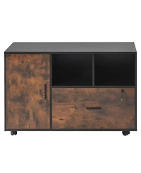 Sugift Wood File Cabinet, Mobile Lateral Filing Cabinet with Adjustable Shelves