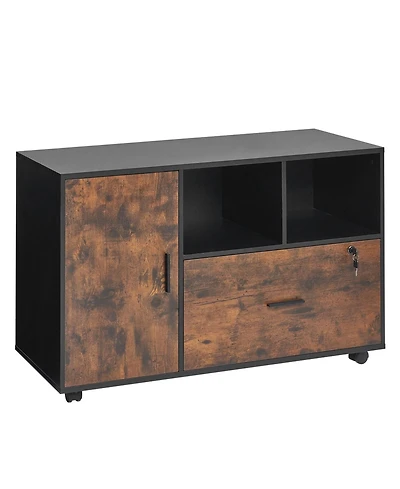 Sugift Wood File Cabinet, Mobile Lateral Filing Cabinet with Adjustable Shelves