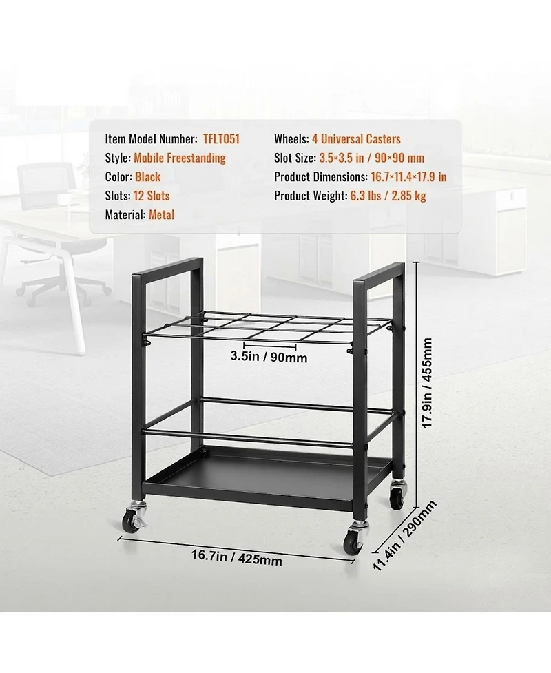 Sugift Blueprint Storage Rack, 12 Slots with Wheels, Mobile Blueprint Holder for Office