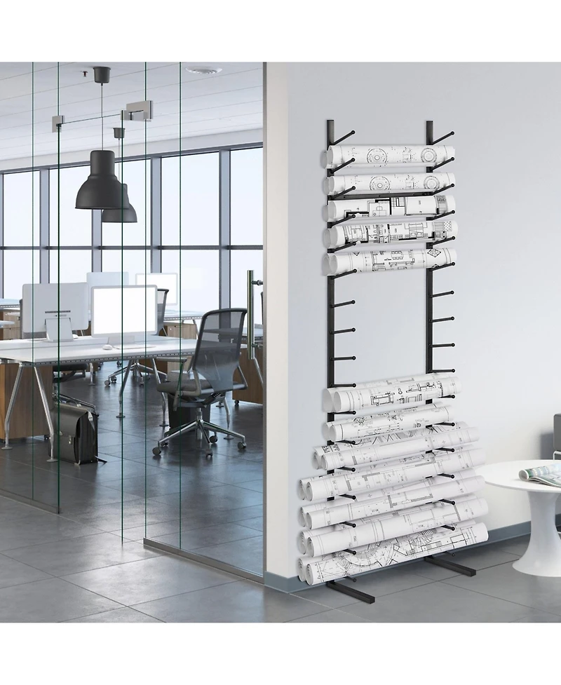 Sugift Blueprint Storage Rack, 16-Tier Hanging Poster Display, Roll File Holder