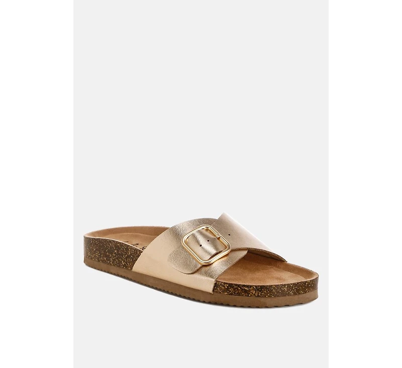 London Rag Women's Uvaria Metallic Slip-On Sandals