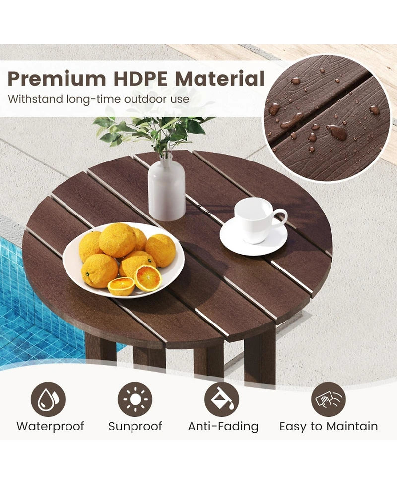 Gouun 21.5 in Round Hdpe Outdoor Bar Height Dining Table with Slatted Top