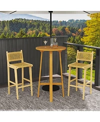 Gouun Teak Wood Patio Bar Stool with Woven Rattan Backrest and Seat