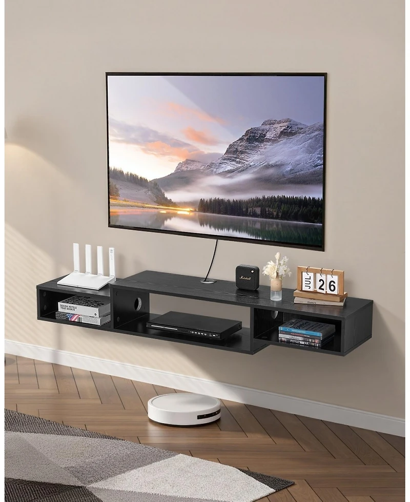 Sugift Floating Tv Stand, 59inch Wall Mount, with Power Outlet and Cable Hole