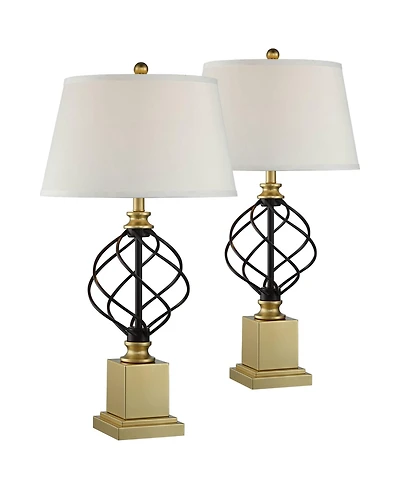 Regency Hill Traditional Table Lamps Tall Set of 2 Metal Empire Open Cage Pedestal Living Room Bedroom House Bedside