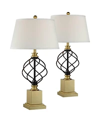 Regency Hill Traditional Table Lamps Tall Set of 2 Metal Empire Open Cage Pedestal Living Room Bedroom House Bedside