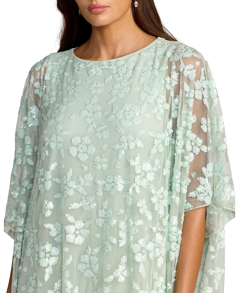 Mac Duggal Women's Floral Embellished Caftan Gown with Sheer Overlay