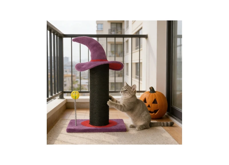 Zeus and Ruta Cat Scratching Post Wizard Hat Design Sisal Scratcher Spring Ball Toy Stable Base Indoor