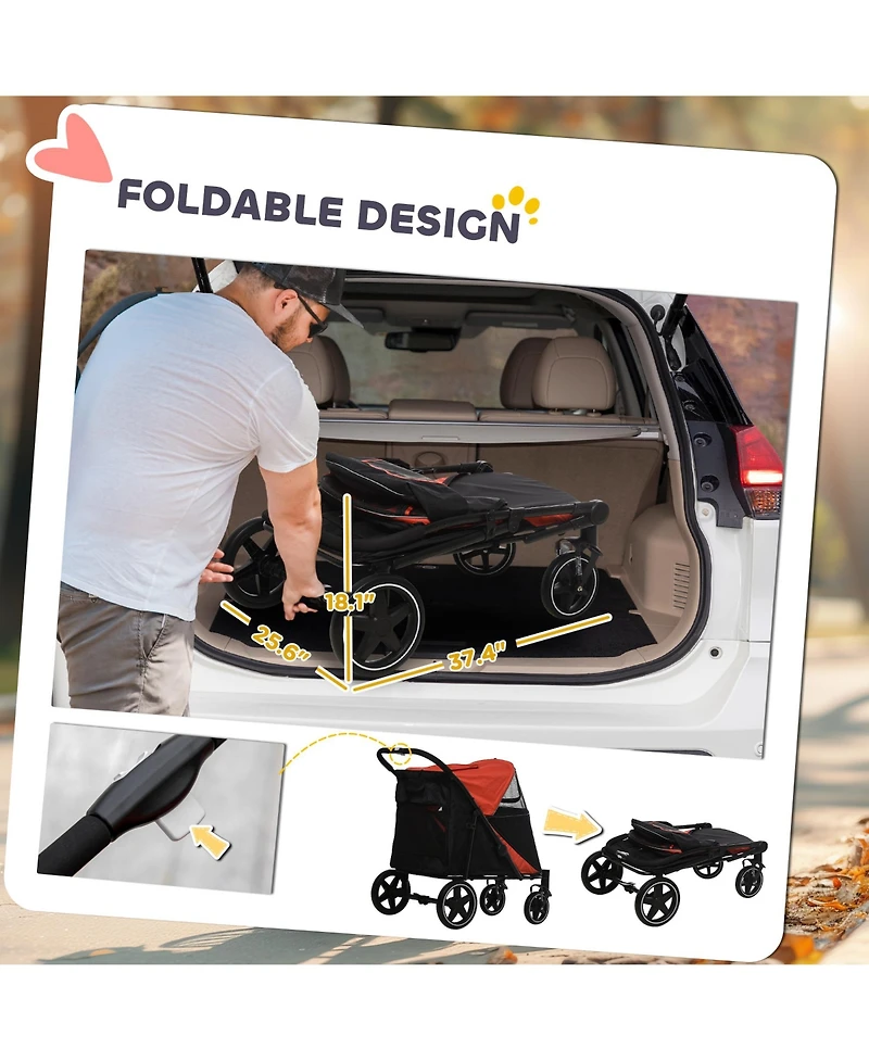 Zeus and Ruta Cat Stroller with One Click Foldable, Shock Absorbing Wheels, Easy Storage, Indoor/Outdoor Ready