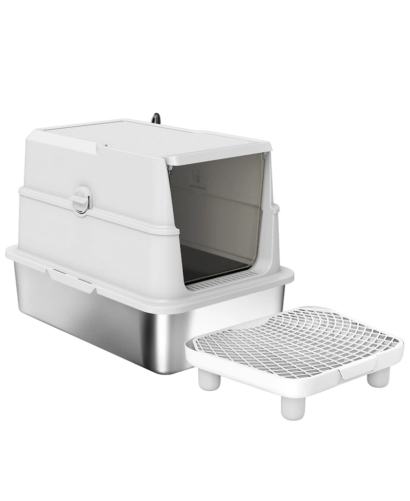 Zeus and Ruta Large Cat Litter Box with Stainless Steel, Flip Cover, Easy Clean Design, Jumbo Capacity