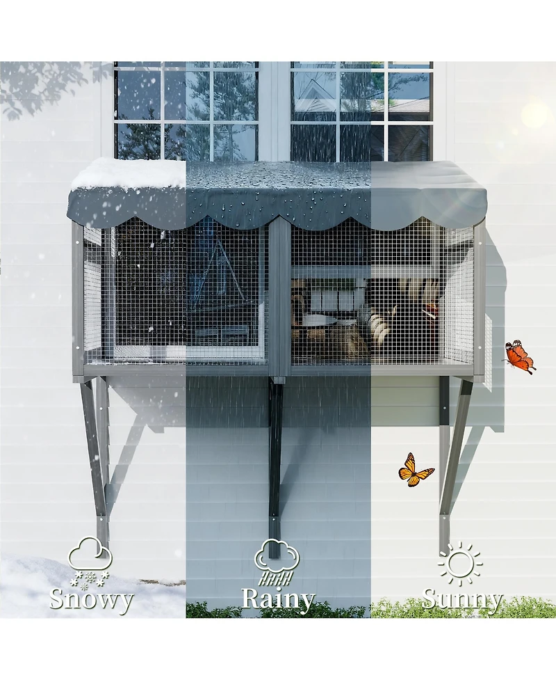Zeus and Ruta Cat Catio Window Enclosure with Wooden Mount, Expandable Multi-Level Design, Secure Locks