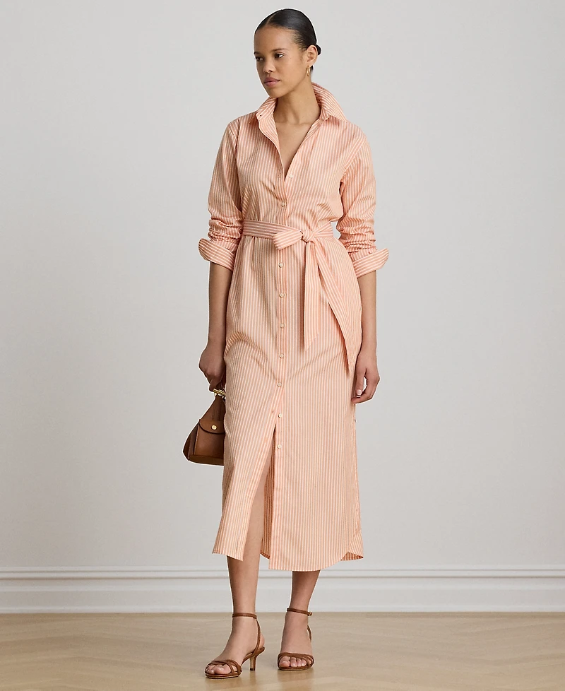 Lauren Ralph Petite Button-Down Striped End-On-End Shirt Dress
