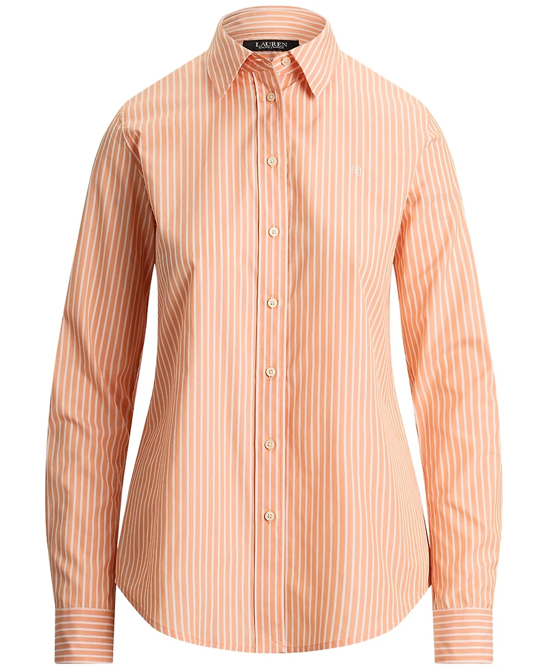 Lauren Ralph Petite Point Collar Classic Fit Striped End-On-End Shirt