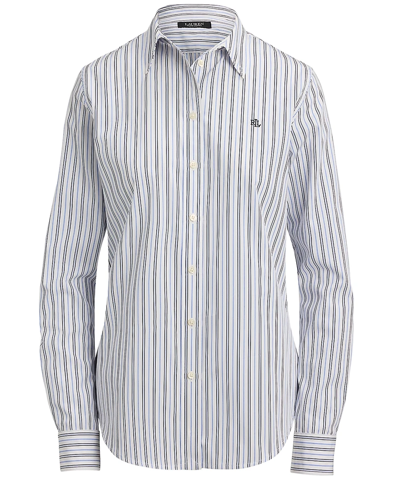 Lauren Ralph Petite Point Collar Classic Fit Striped Broadcloth Shirt