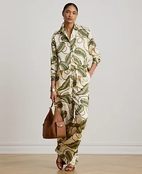 Lauren Ralph Petite High-Rise Rope-Print Twill Wide-Leg Pants