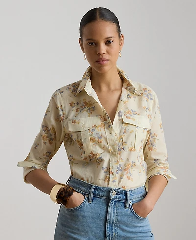 Lauren Ralph Petite Point Collar Classic Fit Floral Voile Shirt