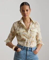 Lauren Ralph Petite Point Collar Classic Fit Floral Voile Shirt