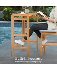 Gouun Foldable Acacia Wood Outdoor Bar Table with Slatted Top and Footrest