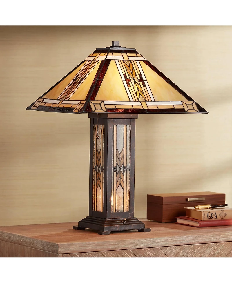 Franklin Iron Works Drake Mission Tiffany Style Table Lamp 25 1/2" High with Table Top Dimmer Nightlight