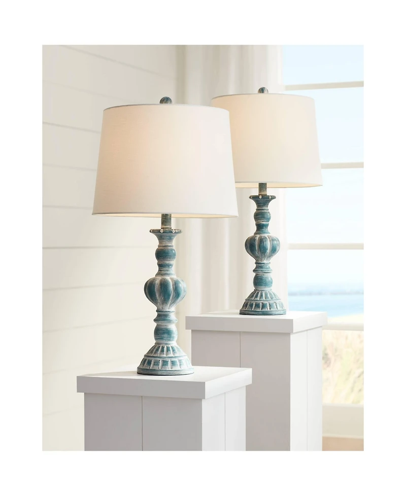 Regency Hill Tanya 26 1/2" Tall Farmhouse Traditional Table Lamps Set of 2 WiFi Smart Socket Wash Living Room Bedroom