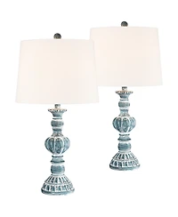 Regency Hill Tanya 26 1/2" Tall Farmhouse Traditional Table Lamps Set of 2 WiFi Smart Socket Wash Living Room Bedroom