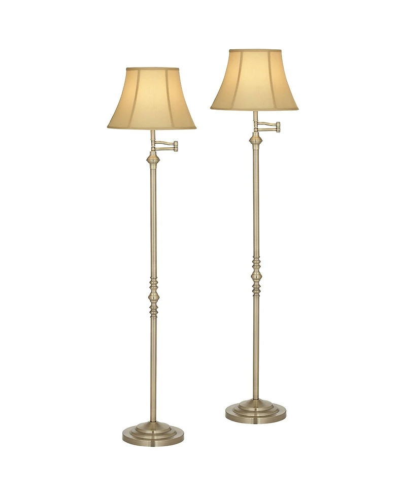 Regency Hill Montebello Traditional Tall Standing Floor Lamps Set of 2 Lights Swing Arm Metal Antique Brass Finish