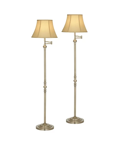 Regency Hill Montebello Traditional Tall Standing Floor Lamps Set of 2 Lights Swing Arm Metal Antique Brass Finish