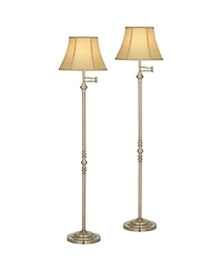 Regency Hill Montebello Traditional Tall Standing Floor Lamps Set of 2 Lights Swing Arm Metal Antique Brass Finish