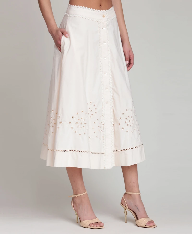 Avec Les Filles Women's Cotton Tea-Length Button-Front Skirt