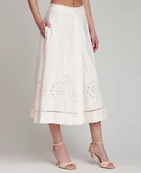 Avec Les Filles Women's Cotton Tea-Length Button-Front Skirt