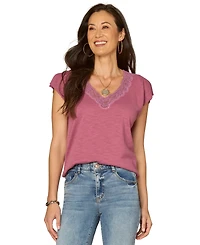 Democracy Petite V-Neck Short-Sleeve Sweater