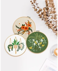 Gnuadz 3 sets Embroidery Kit Beginners Needlepoint Cross Stitch Diy Floral Pattern Hoop Thread Pothos Series