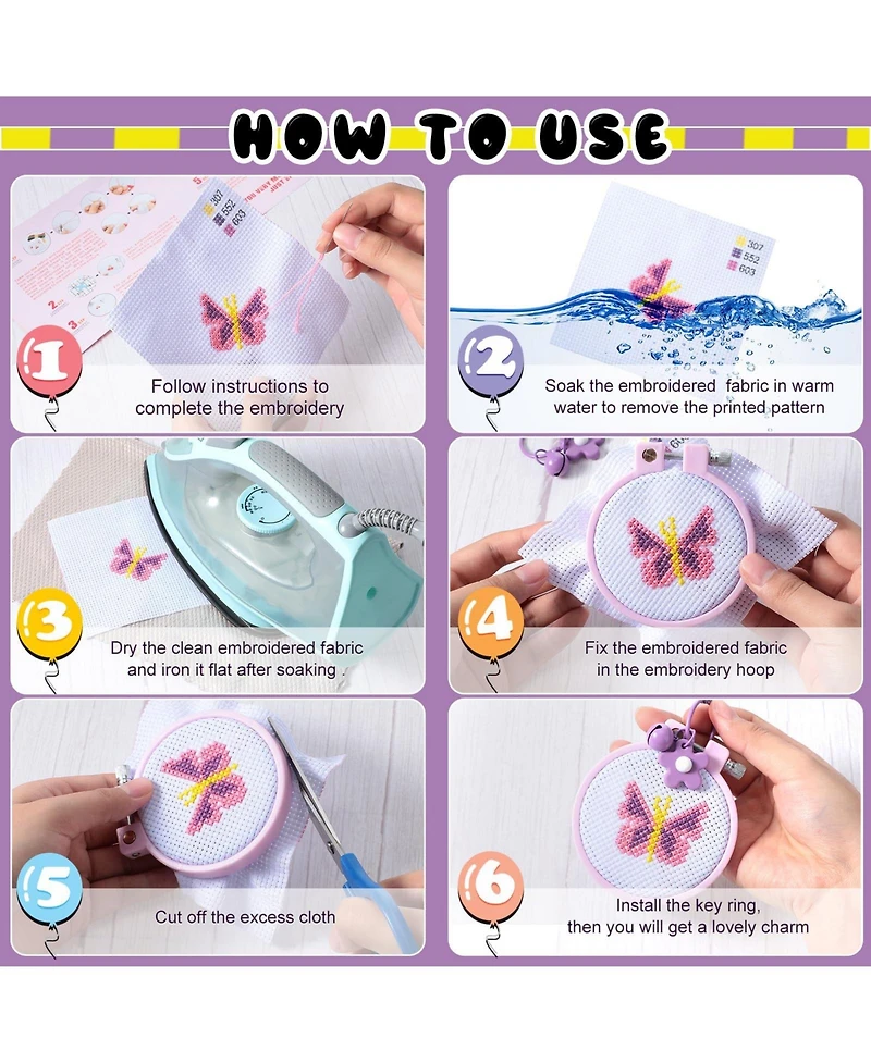 Gnuadz 6 Sets Cross Stitch Kits Beginners Embroidery Needlepoint Starters Practice Sets