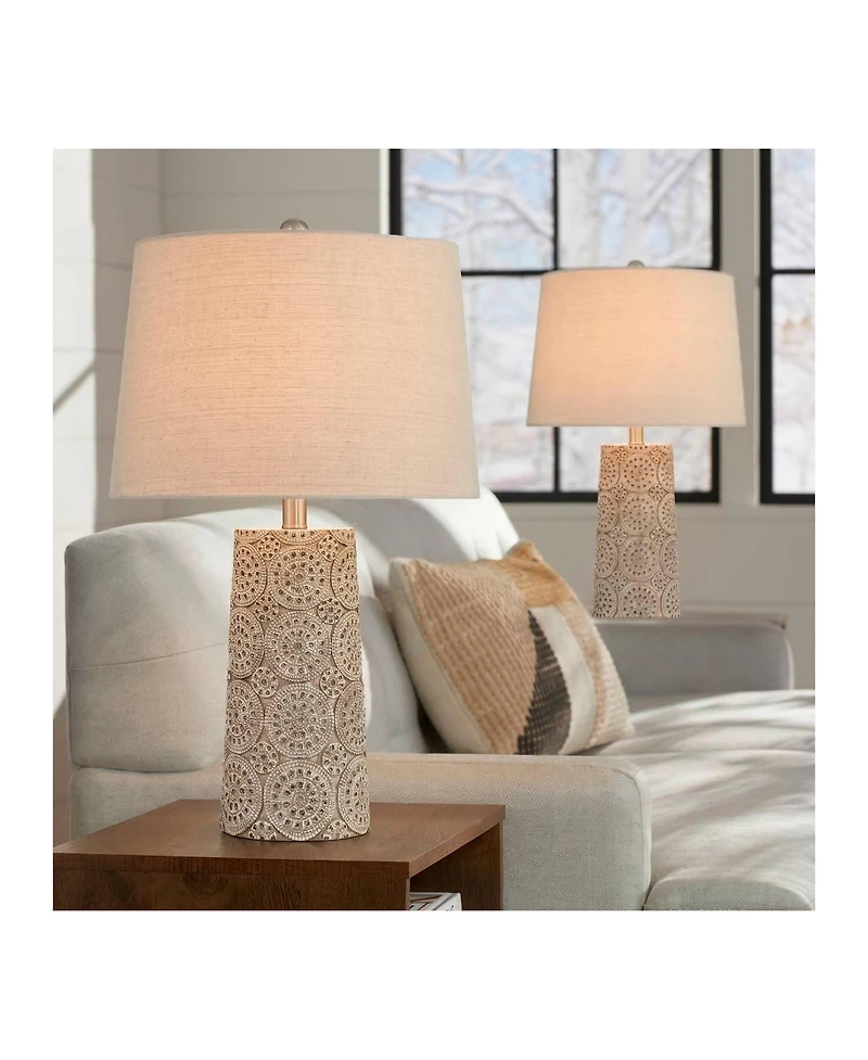 360 Lighting Lavinia 24 1/2"H Carved Stone Motif Table Lamp Set of 2 with Dimmer