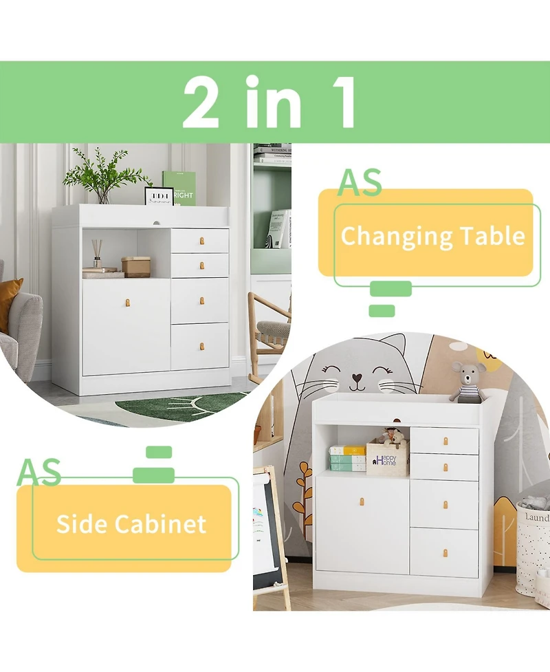 Famapy Changing Table With 5-Drawers,Kids Dresser with Shelf