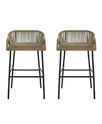 sumyeg La Push Outdoor Patio Rope Bar Stool, Patio Bar Chair Set of 2