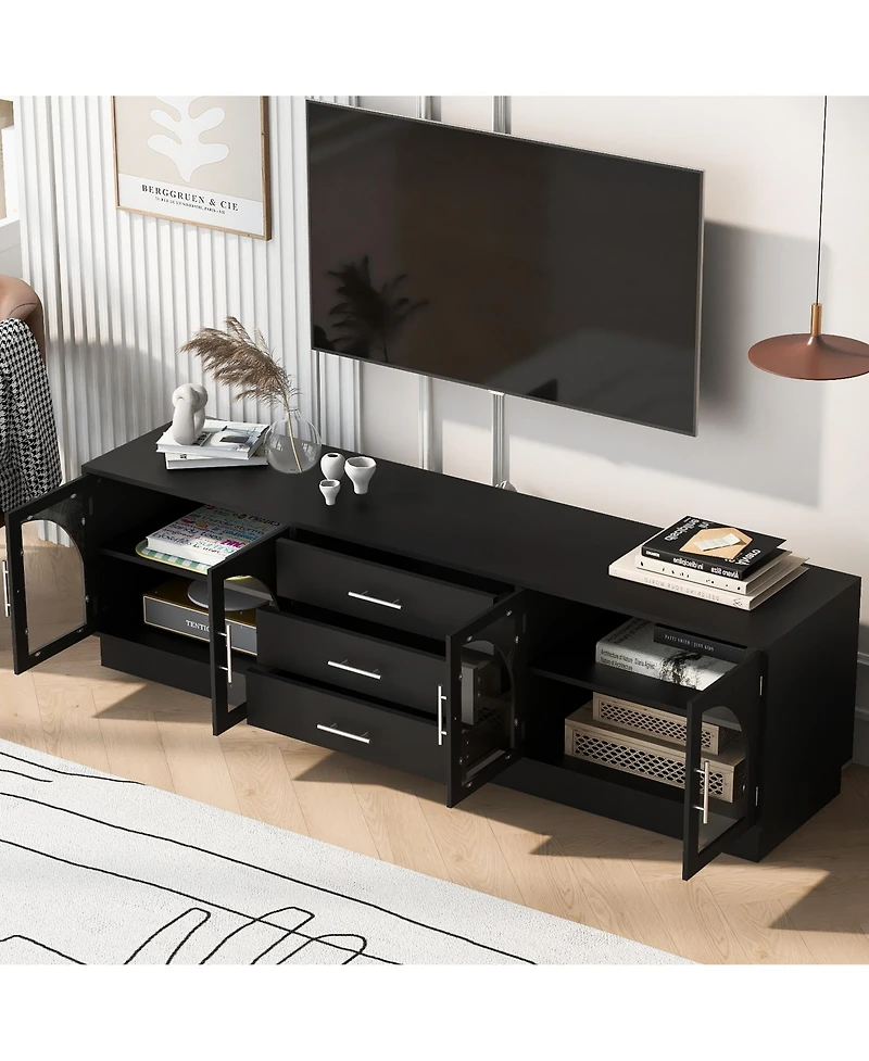 Rainsken Symmetrical Tv Stand for TVs Up to 75 Media Console with 3 Drawers and Adjustable Shelves for Living Room