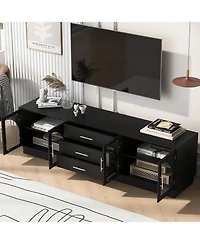 Rainsken Symmetrical Tv Stand for TVs Up to 75 Media Console with 3 Drawers and Adjustable Shelves for Living Room