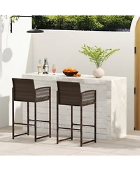 sumyeg Outdoor Pe Wicker Bar Stools Set of 2 with Cushions