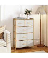 Slickblue 5-Drawer Light Storage Dresser with Top Shelf for Bedroom Use
