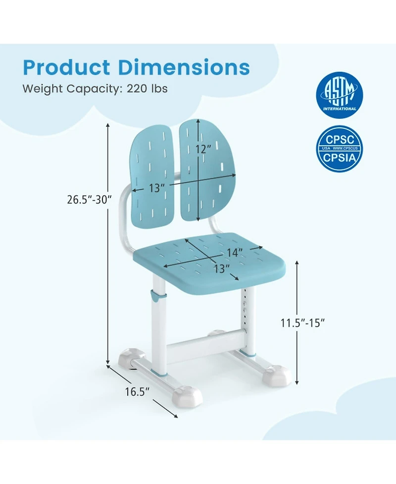 Gouun 5-Position Height-Adjustable Study Chair with Dual Back Support for Kids