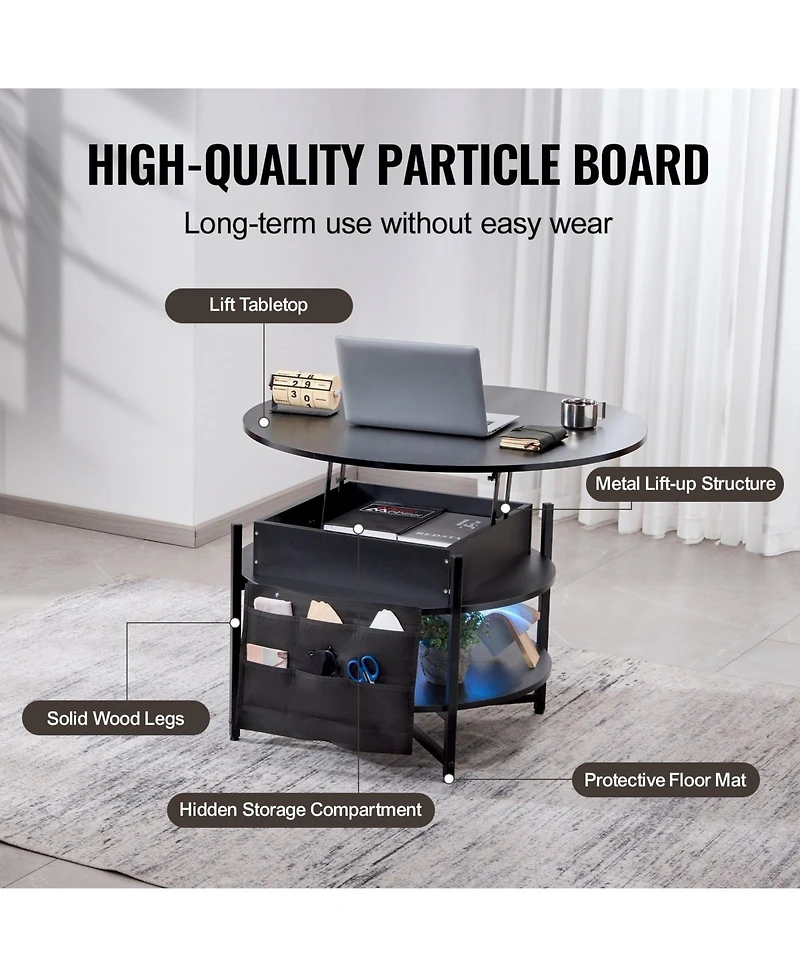 Sugift Lift Top Coffee Table, 35.3 in Round, with Extra Storage for Living Room