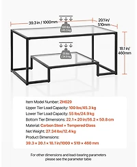 Sugift Coffee Table, Tempered Glass Center Table, 2-Tier with Open Storage for Living Room