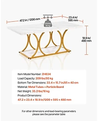 Sugift Coffee Table, Modern Faux Marble, Large 2-Tier Rectangle Desk with Metal Frame