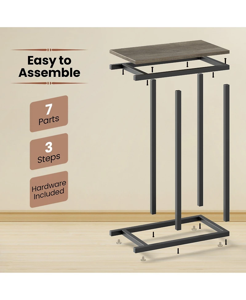 Sugift C Shaped Sofa Side Table with Heavy Duty Metal Frame