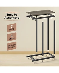 Sugift C Shaped Sofa Side Table with Heavy Duty Metal Frame