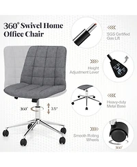 Gouun Armless Upholstered Rolling Vanity Chair with Adjustable Height