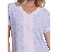 Miss Elaine Women's Printed Short-Sleeve V-Neck Robe